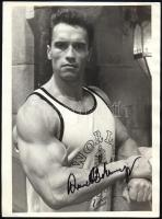 Arnold Schwarzenegger (1947-) osztrák származású amerikai színész, testépítő, üzletember, politikus, Kalifornia állam volt kormányzója autográf aláírása őt ábrázoló fotón, 24x18 cm // Autograph signed photo of Arnold Schwarzenegger (1947-) Austrian-American actor, bodybuilder, businessman, politician, former governor of the state of California
