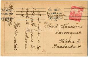 1918 Boldog Újévet / New Year greeting art postcard with pig, horseshoe and chimney sweepers. Lepopa...