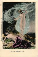 Luna / Erotic nude lady art postcard. L. &amp; P. Handcolorirte Künstlerkarte Serie K. s: Wilh. A. Roesler (fa)