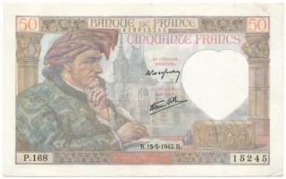 Franciaország 1942. 50Fr "P.168 15245" T:F szép papír France 1942. 50 Francs "P.168 15245" C:F fine paper Krause 93.