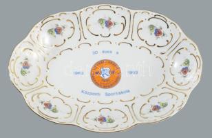 Hollóházi kínáló, "30 éves a Csanádi Árpád Központi Sportiskola 1963-1993" felirattal, 28x20 cm