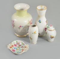 5 darabos porcelán tárgy gyűjtemény, közte sérült Herendi vázák, m: 14 cm alatt