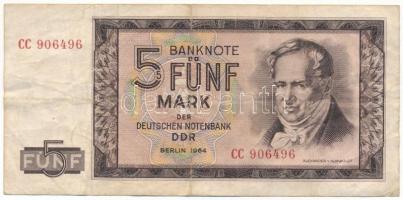 Német Demokratikus Köztársaság 1964. 5M "CC 906496" T:F German Democratic Republic 1964. 5 Mark "CC 906496" C:F Krause 22.
