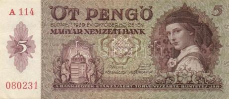 1939. 5P (5x) egymás utáni és egymáshoz közeli sorszámokkal T:I,II