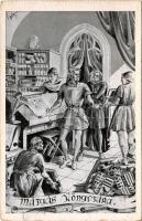 Mátyás könyvtára. Mátyás király 500 éves jubileuma 1943, képeslapfüzetből. Farkas könyvkiadó / King ...