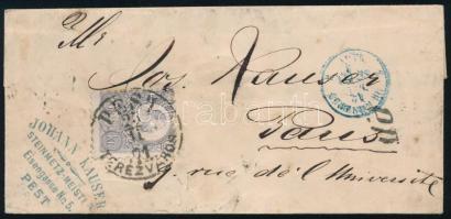 1871 Réznyomat 25kr levélen Párizsba (220.000) / Mi 13 on cover "PEST TERÉZVÁROS" Paris