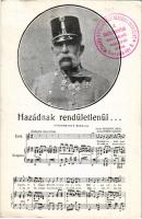 I. Ferenc József - Hazádnak rendületlenül... (Vörösmarty Mihály) Zenés levelezőlapok 13. sz. / Franz Joseph I of Austria + "Uránia nevelőnővédő országos egyesület a hadbavonultak családjait segélyző actiója" (EK)