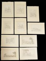 10 db francia művészek alkotásairól készült reprodukció nyomat, paszpartuban, külső méret: 15x21 cm