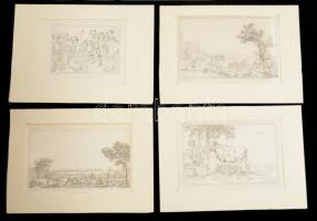 10 db francia művészek alkotásairól készült reprodukció nyomat, paszpartuban, külső méret: 15x21 cm