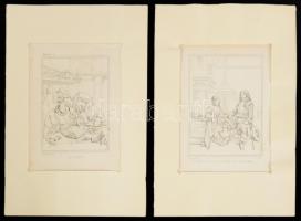 10 db francia művészek alkotásairól készült reprodukció nyomat, paszpartuban, külső méret: 15x21 cm
