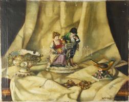 Apátfalvi Czene J jelzéssel: Csendélet porcelánokkal. Olaj, vászon. Apró felületi kopásokkal. 40x50 cm