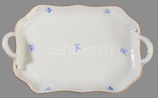 Herendi kék virágmintás kínáló, elcsiszolt jelzéssel, 28x18 cm