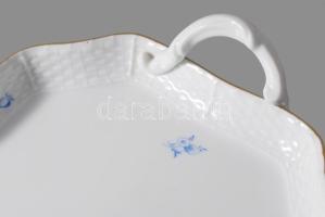 Herendi kék virágmintás kínáló, elcsiszolt jelzéssel, 28x18 cm