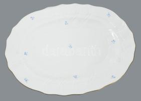 Herendi kék virágmintás pecsenyés tál, elcsiszolt jelzéssel, 42x33 cm