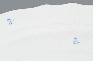 Herendi kék virágmintás pecsenyés tál, elcsiszolt jelzéssel, 42x33 cm