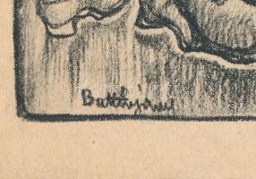 Batthyány Gyula (1887-1959): Jelenet. Nyomat, papír, jelzett a nyomaton. Paszpartuban. Az 1942-ben m...