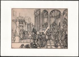 Batthyány Gyula (1887-1959): Jelenet. Nyomat, papír, jelzett a nyomaton. Paszpartuban. Az 1942-ben megjelent Képek a magyar múltból c. kiadványból. 18x25 cm