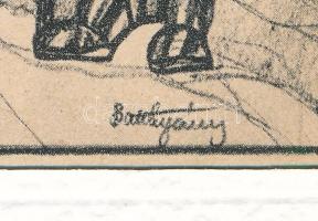 Batthyány Gyula (1887-1959): Jelenet. Nyomat, papír, jelzett a nyomaton. Paszpartuban. Az 1942-ben m...