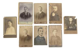 8 db igazolványképként használt keményhátú fotó (vizitkártya), vegyes állapotban