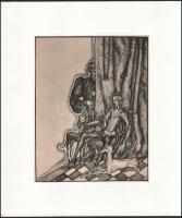 Batthyány Gyula (1887-1959): Jelenet kutyákkal. Nyomat, papír, jelzett a nyomaton. Paszpartuban. Az ...