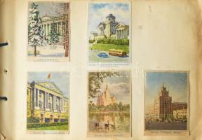 cca 1960-1970 Régi szovjet gyűjtőképek, albumba ragasztva, kb. 200-230 db