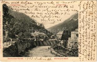 1903 Herkulesfürdő, Baile Herculane; Cserna-völgy. Fenyves Oszkár kiadása / Cserna-Thal / valley, spa