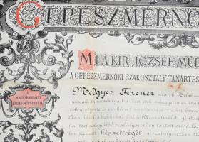 1886 Gépészmérnöki diploma. Lipthay és Saller tanárok aláírásaival. Pergamen, függő viasz pecséttel