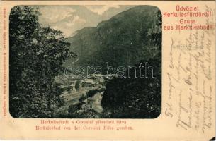 1899 Herkulesfürdő, Baile Herculane; a Coronini pihenőről látva. Hirsch József kiadása / Herkulesbad von der Coroninihöhe gesehen / general view