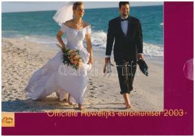 Hollandia 2003. 1c-2E (8xklf) forgalmi sor + "Nederlandse Huwelijkspenning" Cu-Ni "Officiele Huwelijks euromuntset" karton lapon T:UNC Netherlands 2003. 1 Cent - 2 Euro (8xdiff) coin set + "Nederlandse Huwelijkspenning" Cu-Ni "Officiele Huwelijks euromuntset" in cardboard sheet C:UNC