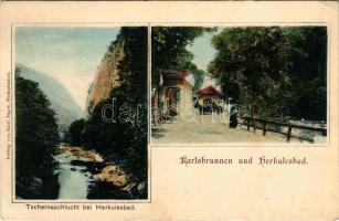 Herkulesfürdő, Baile Herculane; Tschernaschlucht, Karlsbrunnen / Cserna völgy, Károly kút. Emil Jäger kiadása / Cerna valley, well