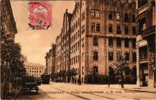 1908 Budapest V. Posta takarékpénztár, biztosító, Zoltán gyógyszertár, villamos, szekér Szabolcs utc...