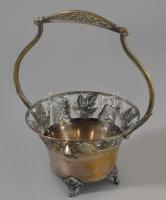 Ezüstözött áttört fém kosár szőlő mintával 18 cm