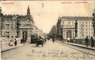 1908 Budapest XIII. Lipót körút, Rum és Cognac reklám, villamos. S.D.M. 93. (EB)