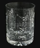 Kristály whiskey pohár garnitúra, 6 darab, csiszolt mintával, hibátlan, m: 9 cm