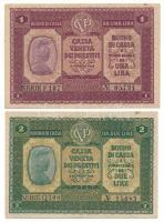 Olaszország 1918. Velence / Osztrák-magyar megszállás 1L "F167 05,734" + 2L "Q300 15,683" T:F Italy 1918. Venice / Austro-Hungarian occupation 1 Lira "F167 05,734" + 2 Lire "Q300 15,683" C:F Krause M4, M5