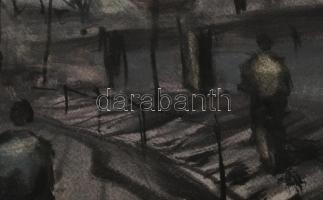 Balázs György (1927-2015): Járókelők, 2004. Akvarell, papír, jelzett, papírra kasírozva. 26,5x39 cm