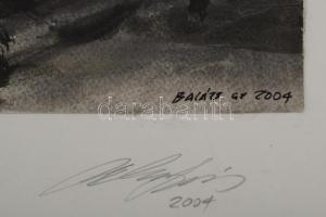 Balázs György (1927-2015): Járókelők, 2004. Akvarell, papír, jelzett, papírra kasírozva. 26,5x39 cm