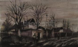 Balázs György (1927-2015): Sétálók, 2004. Akvarell, papír, jelzett, papírra kasírozva. 28x42 cm