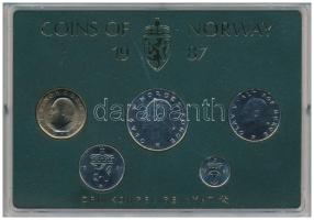 Norvégia 1987. 10ö-10K (5xklf) forgalmi sor műanyag tokban T:UNC Norway 1987. 10 Öre - 10 Kroner (5xdiff) coin set in original plastic case C:UNC