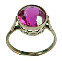 Ezüst (Ag) aranyozott gyűrű szintetikus kővel, jelzett 3,5 g m: 59