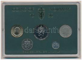 Norvégia 1990. 10ö-10K (5xklf) forgalmi sor műanyag tokban T:UNC Norway 1990. 10 Öre - 10 Kroner (5xdiff) coin set in original plastic case C:UNC
