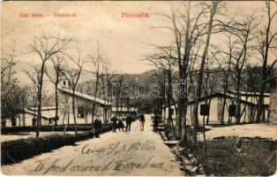 1908 Piliscsaba, Déli tábor, Fővárta út télen, K.u.K. katonák. Újhelyi Lajos kiadása (fa)