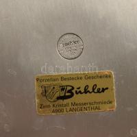 Baehler svájci ón pálinkás készlet, jelzett, 6 személyes, m: 7-25 cm