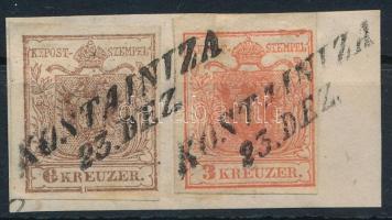 1850 6kr HP I. kerettörés + 3kr HP I. lemezhiba a sarokban, enyhén kiemelt középrész "KOSTAINIZ...