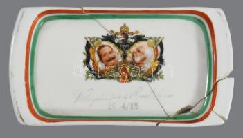 ca 1916 Ferenc József császárt és Vilmos császárt ábrázoló propaganda festett tálka, ragasztott. 15x7 cm