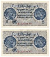 Német Harmadik Birodalom / Német megszállt területek 1940-1945. 5M (2x) sorszámkövetők "S 20985...