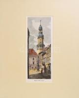 ca 1910 Sopron városa színezett rotációs fametszet. paszpartuban 8x18 cm