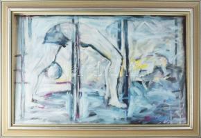 Győrffy Sándor (1951-): Híd pozíció I. (Bridge position I.), 1987. Akril, papír, jelzett a hátoldalá...