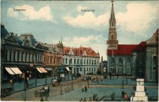 1911 Losonc, Lucenec; Kubinyi tér, Kossuth szobor, Frenkl Soma üzlete. Kármán Zsigmond kiadása / square, statue, shops