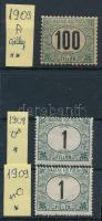 1903-1909 3 db Zöldportó bélyeg vízjelállásokkal